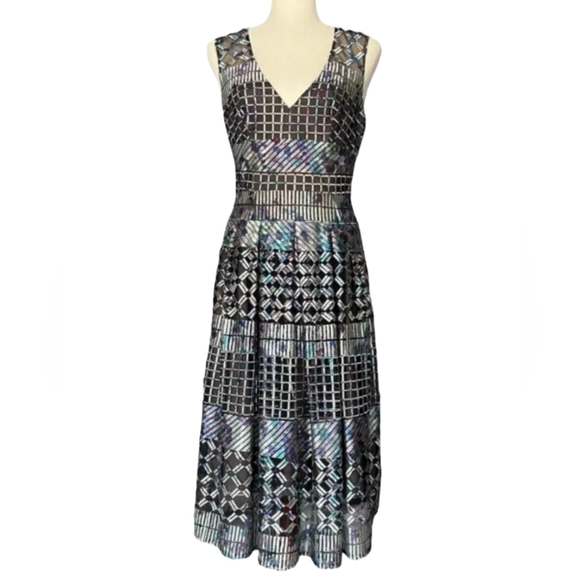 Bcbgmaxazria multicolor metallic engendering embroidery vneck pleated bodem xxs - Picture 3 of 9